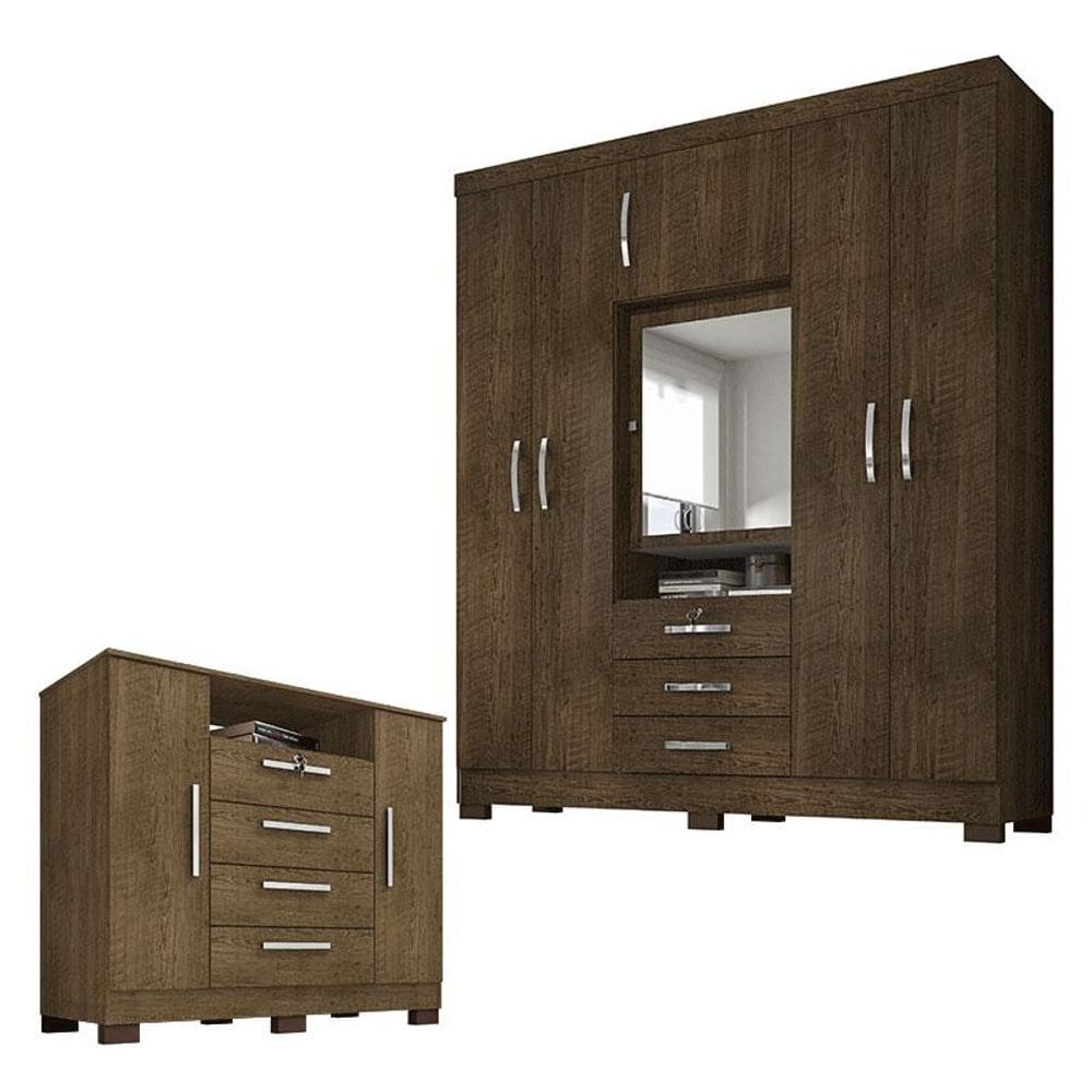 Guarda Roupa Casal Imperial com Cômoda Madri Malbec - Incorplac
