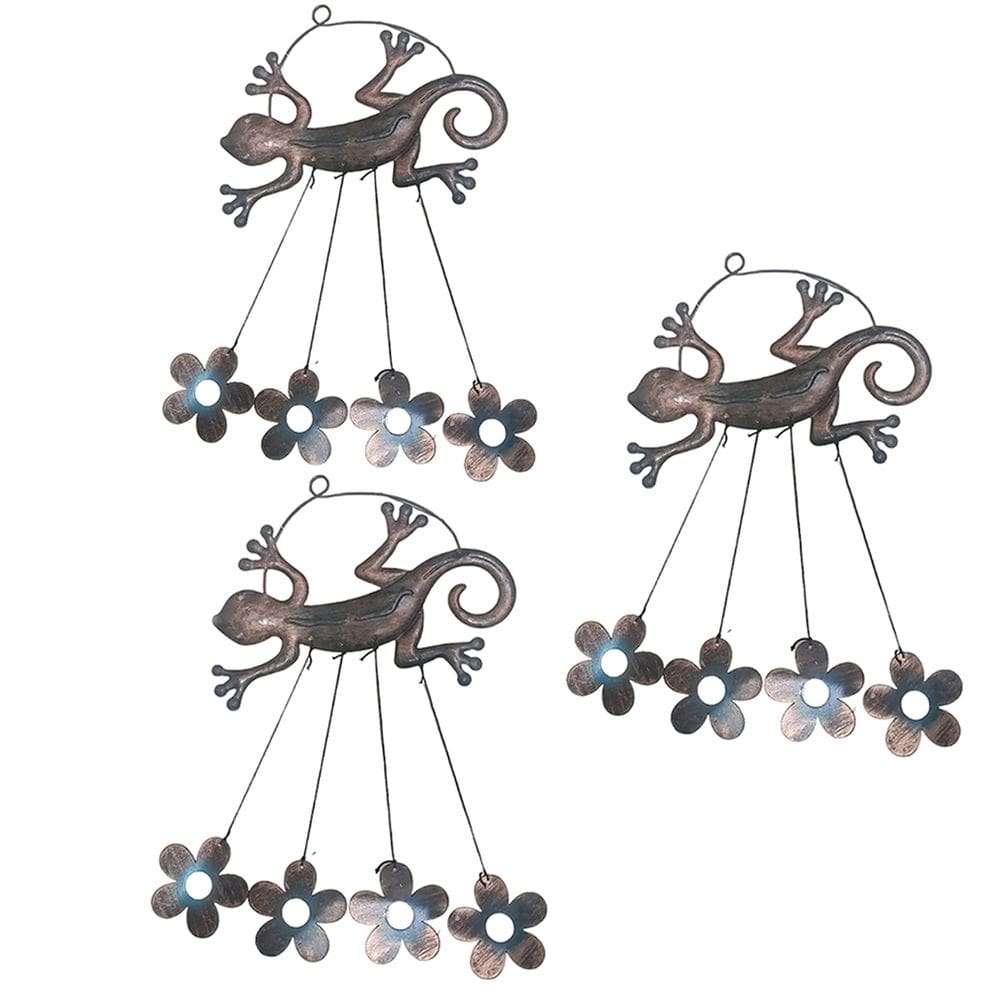 Sino dos Ventos Lagarto Flores Kit 3 unidades Jardim Varanda Enfeite Quintal Decoraçao Rustico