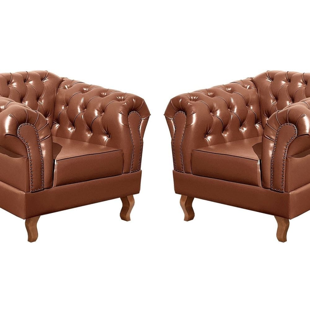 Conjunto 2 Poltronas Chesterfield Dom Pedro Decoração Sala Recepção Retrô Caramelo