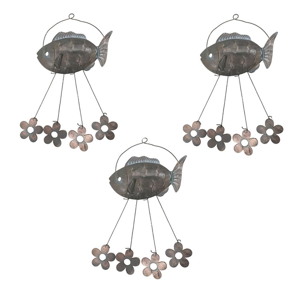 Sino dos Ventos Flores Peixe Kit 3 Unidades Decoraçao Jardim Quintal Varanda Ambiente Externo