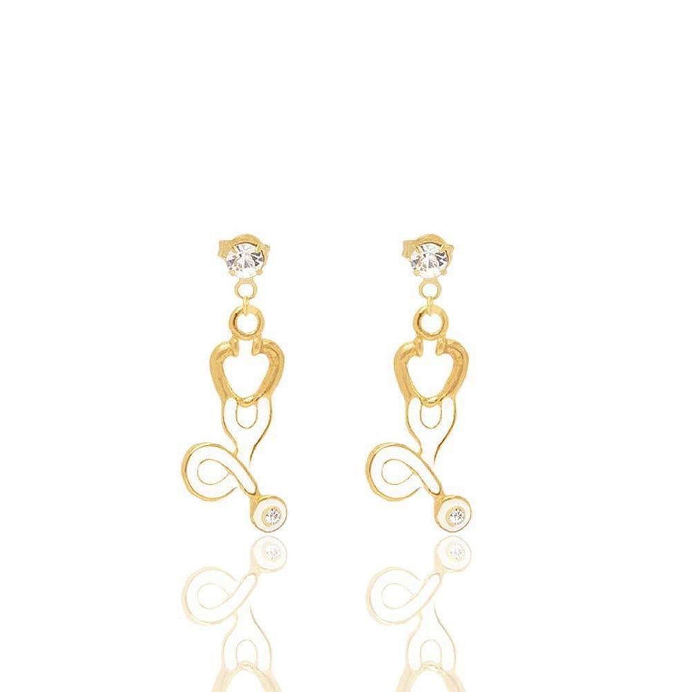 Brinco De Esteto Com Ponto De Luz Folheado A Ouro 18K