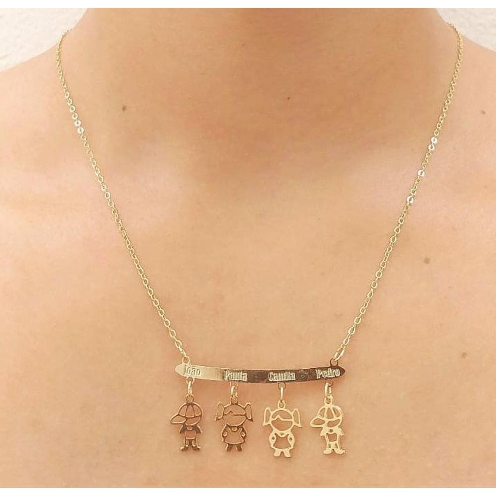 Colar Canga Personalizado Família Nomes Filhos Crianças Na Canga Folheada A Ouro 18K