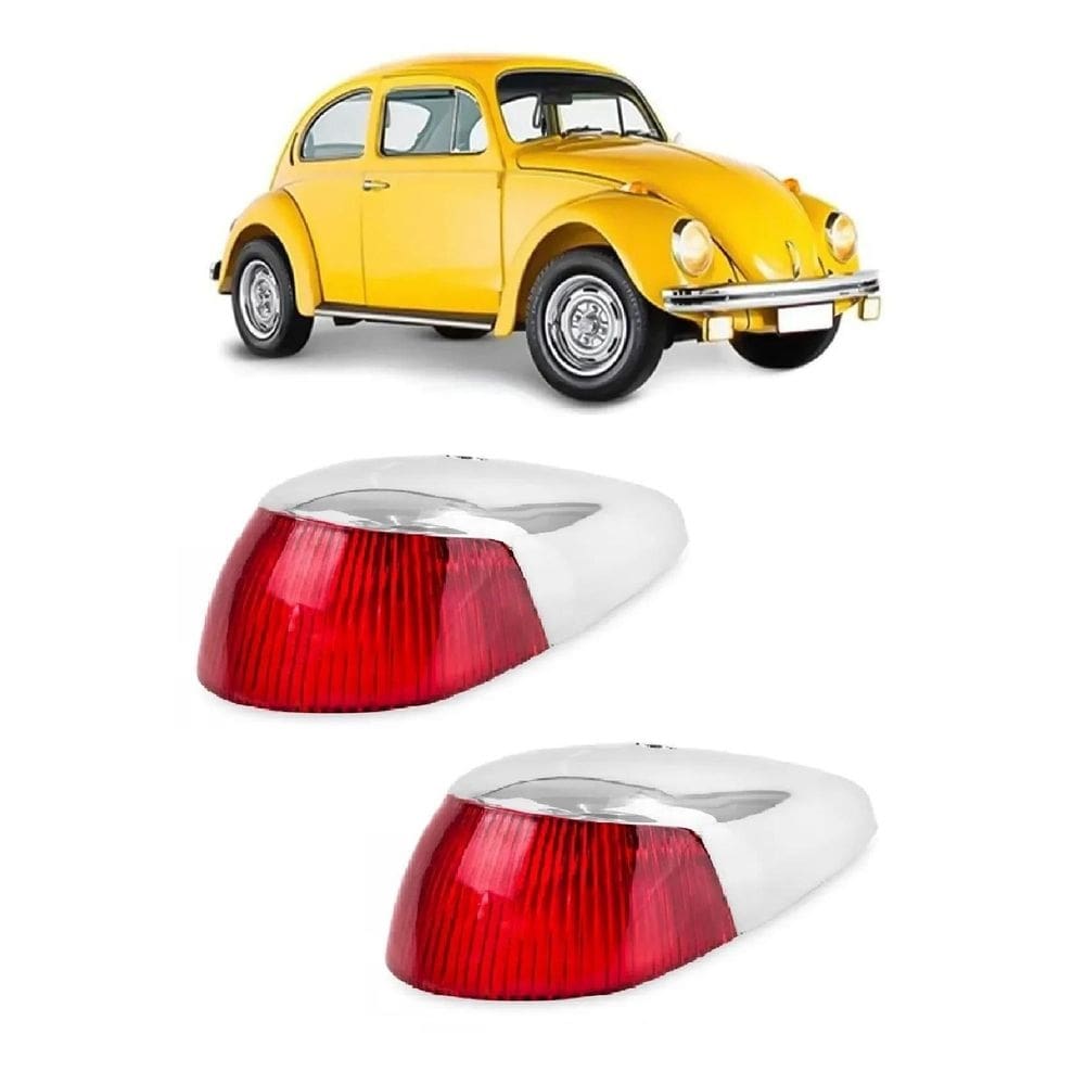 Par Lente Pisca Seta Dianteira + Capa Cromada Fusca Rubi