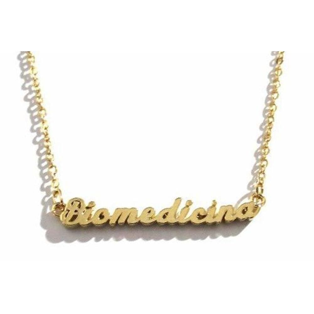 Colar Biomedicina Biomédica Escrito Folheada A Ouro 18K
