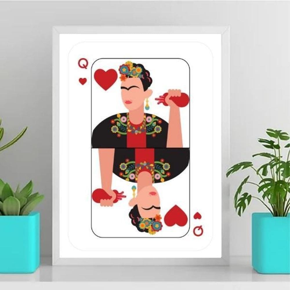 Quadro Carta De Baralho Frida Kahlo 24X18Cm - Com Vidro