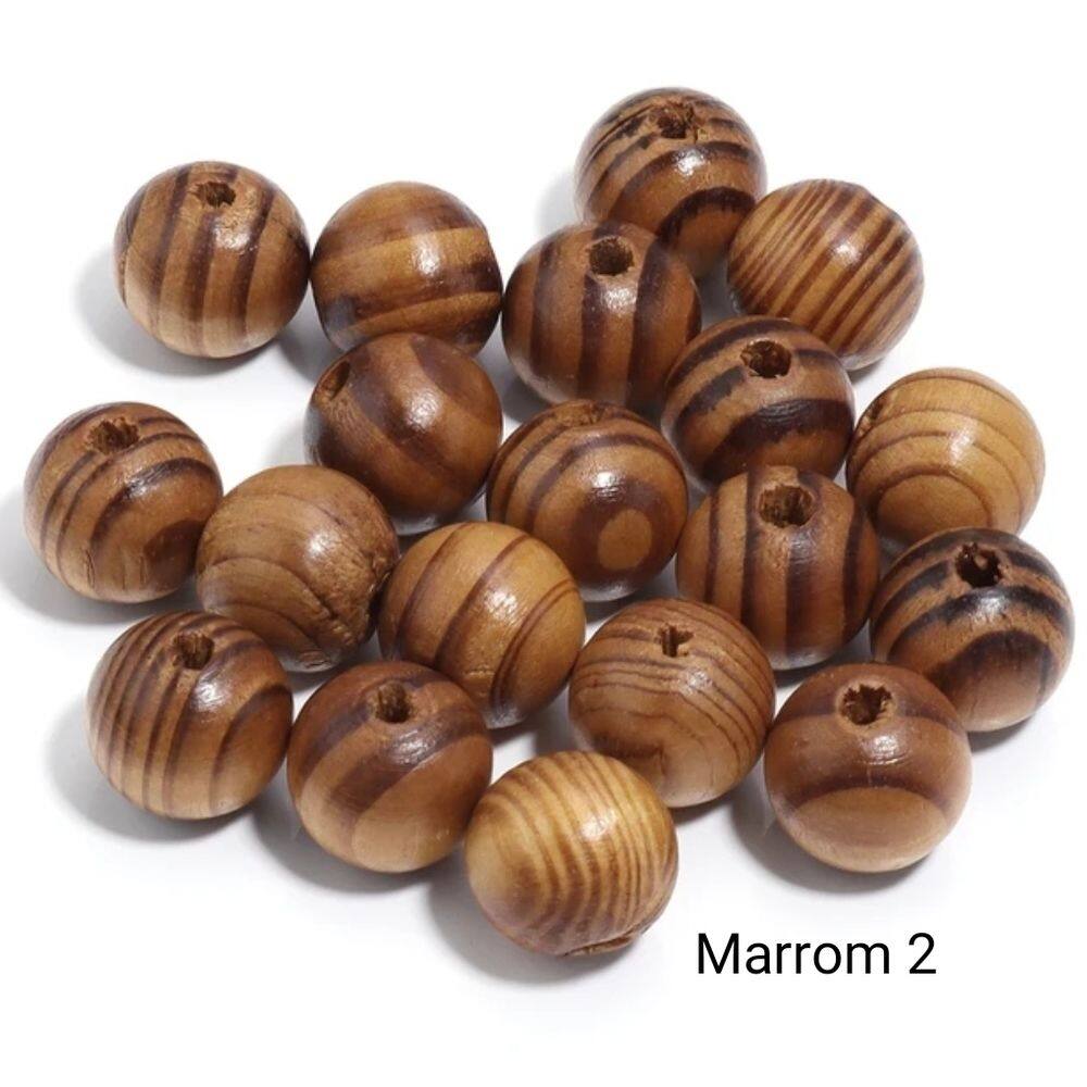 Conta Bola Madeira Mesclada 24mm Com Brilho E Furo 50 Peças