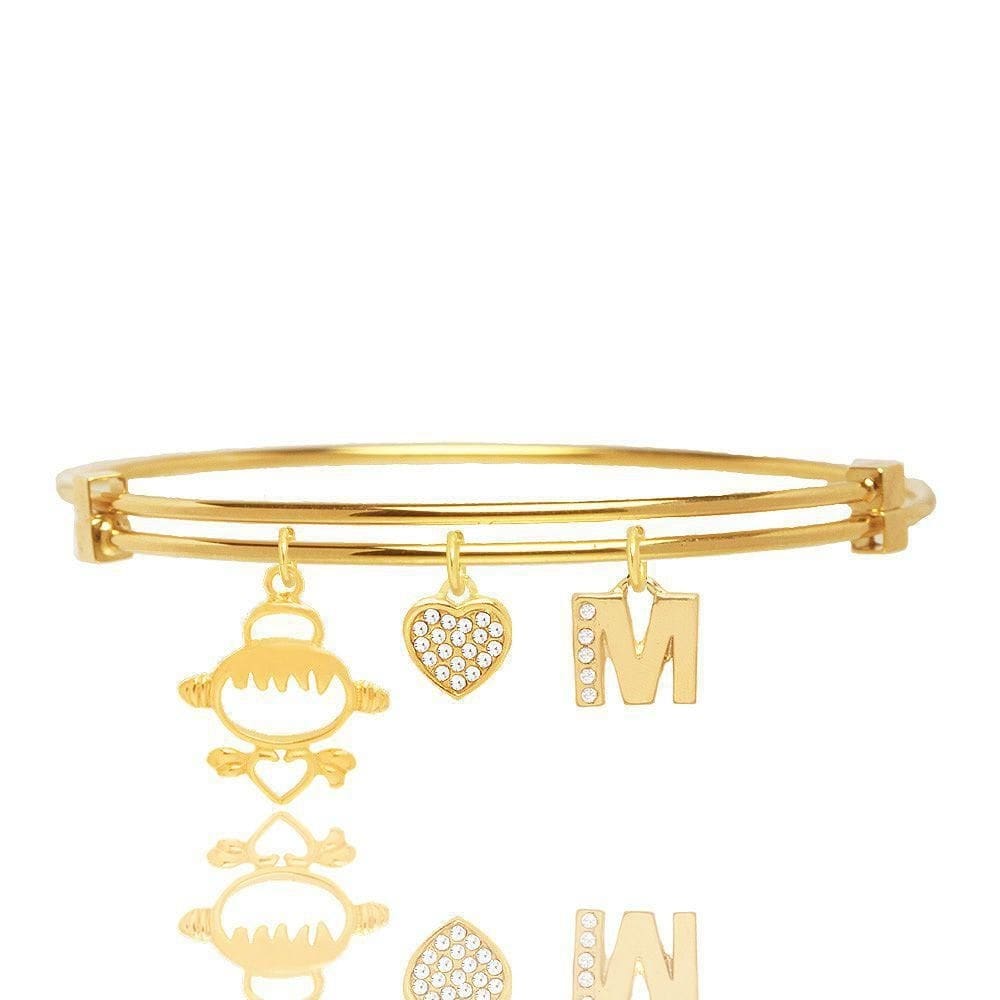 Bracelete Com Pingente Filha E Inicial Folheado A Ouro