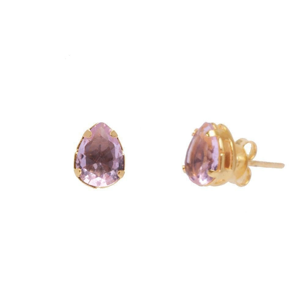 Brinco Delicado Pedra Gota Pequeno Rosa Claro Foheado A Ouro 18K