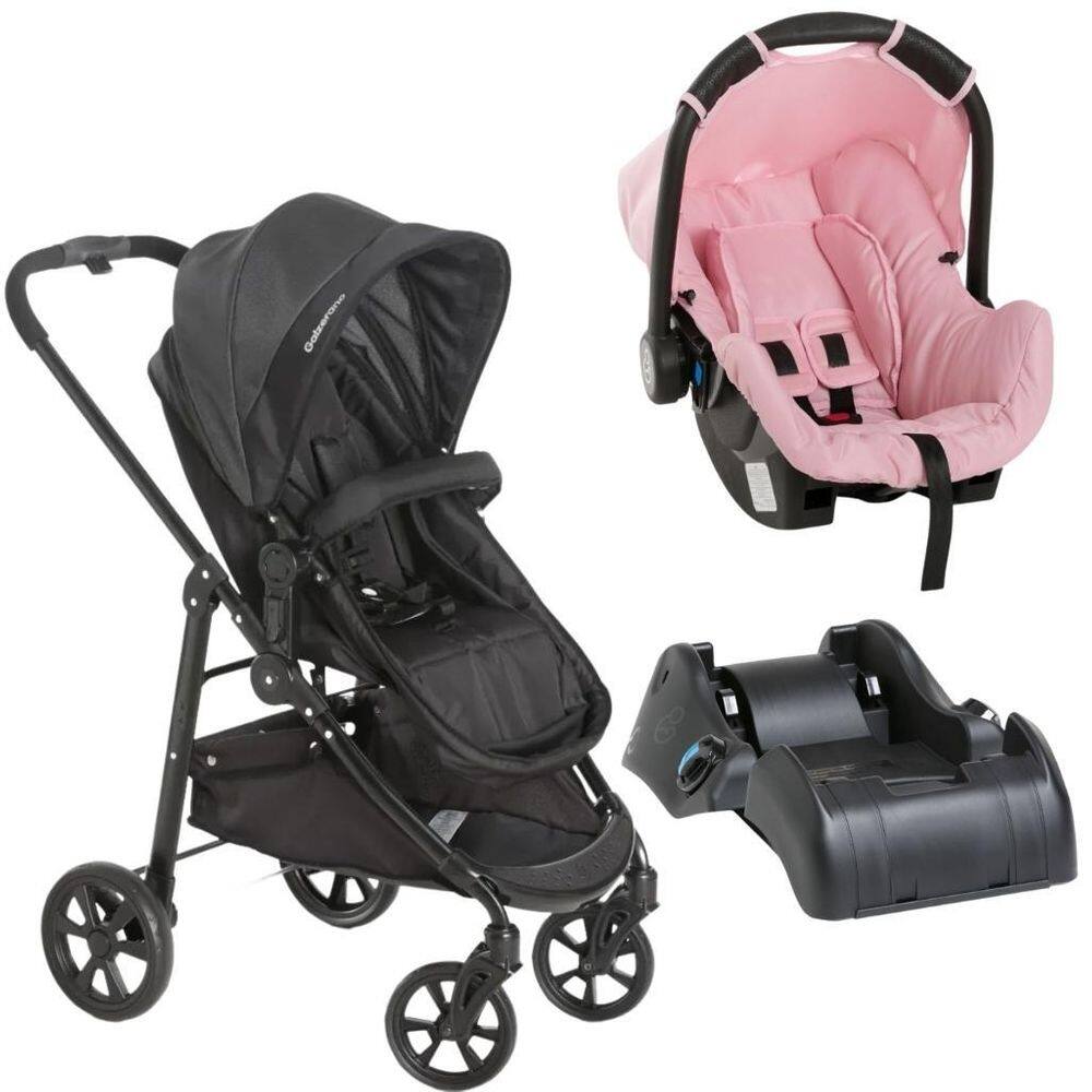 Carrinho de Bebe Galzerano Bebê Conforto Olympus Preto e Rosa
