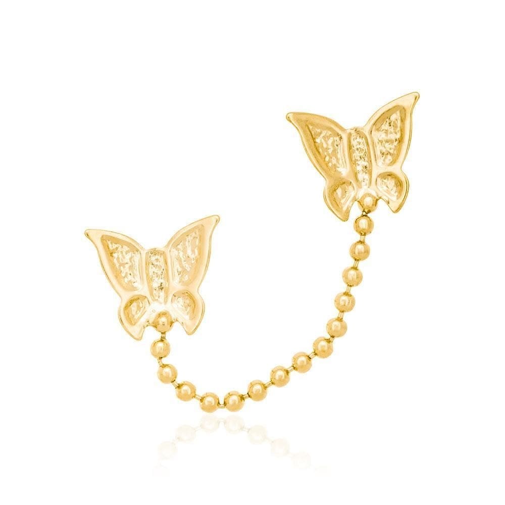 Brinco rommanel borboleta folheado ouro 18k - 2 furos