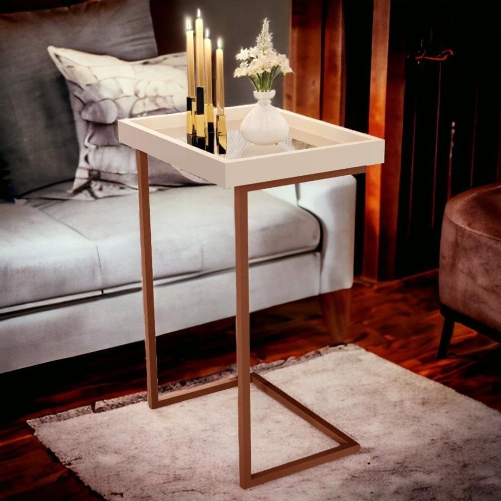 Mesa de Apoio Sofá JB 4774 Pérola e Bronze Bechara
