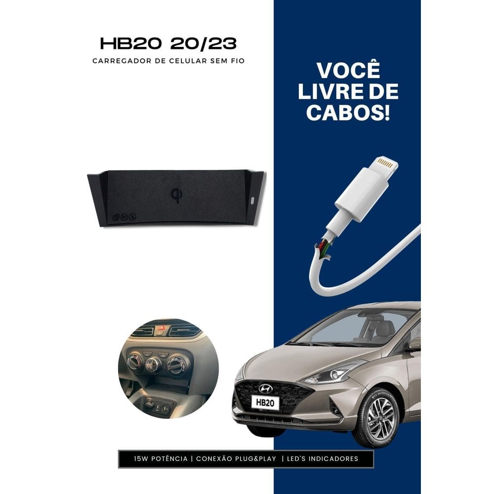 Carregador de celular sem fio veicular para hyundai hb20