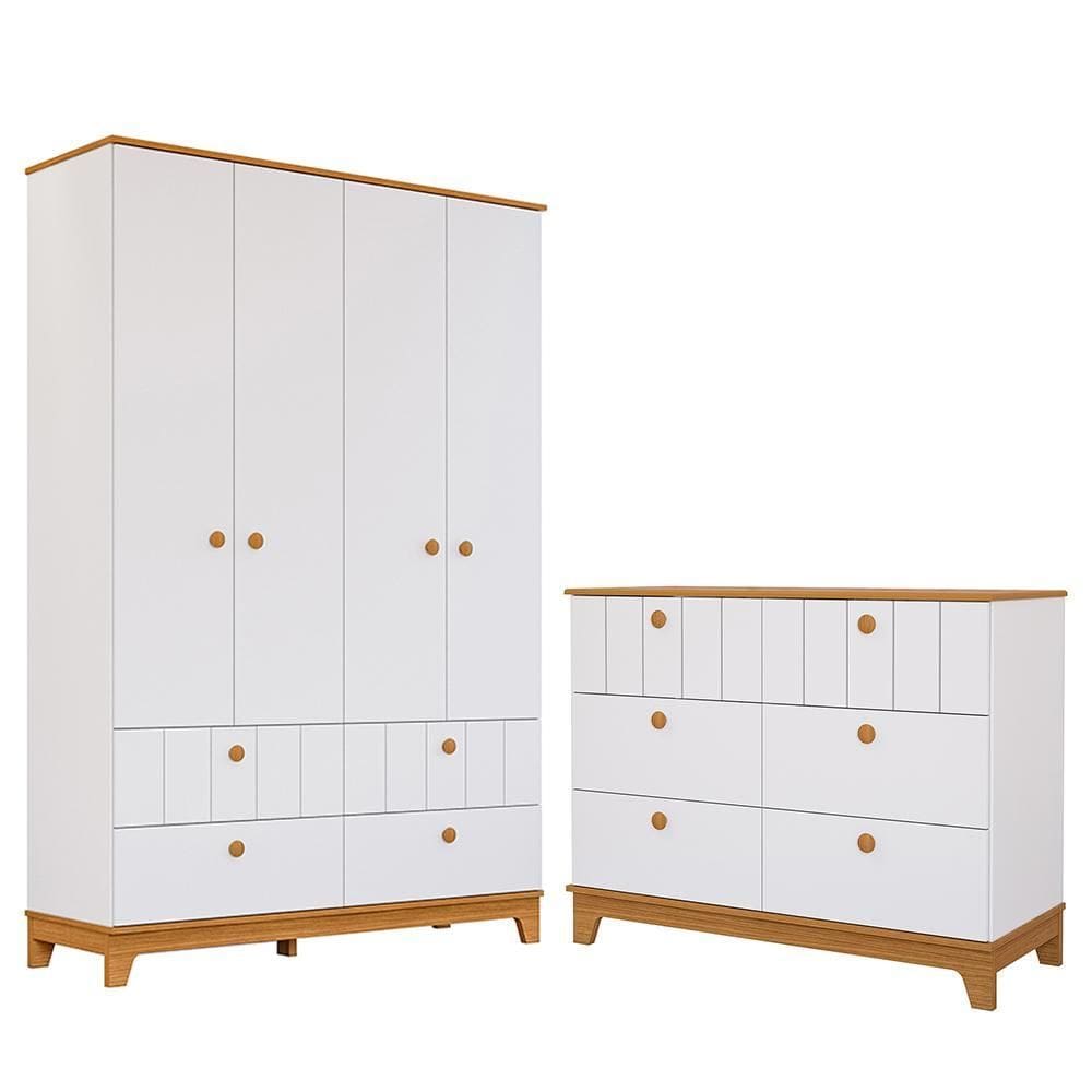 Jogo de Quarto Infantil Biscoito Guarda Roupa e Cômoda 6 Gavetas - Permóbili Baby