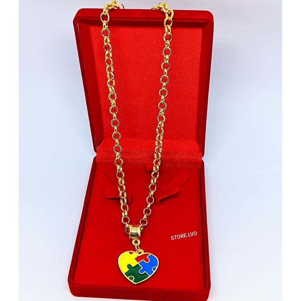Colar feminino elos Português 6mm Folheado Ouro Dourado com Pingente Coração Pequeno Acessórios Feminina Gargantilha