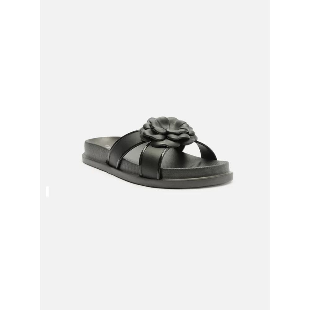 Slide Preta Flores Lara Brizza Arezzo Feminino