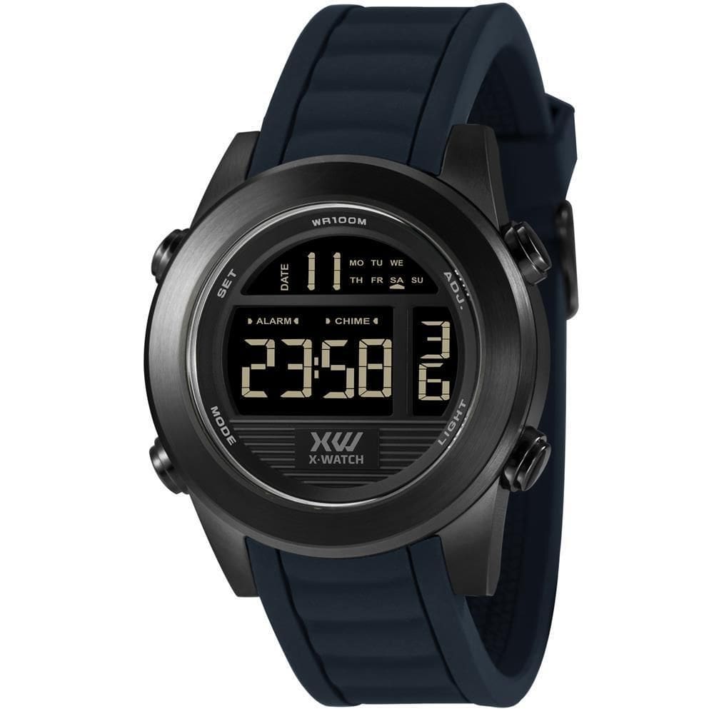 Relógio x-watch masculino digital aço black 100m 48mm