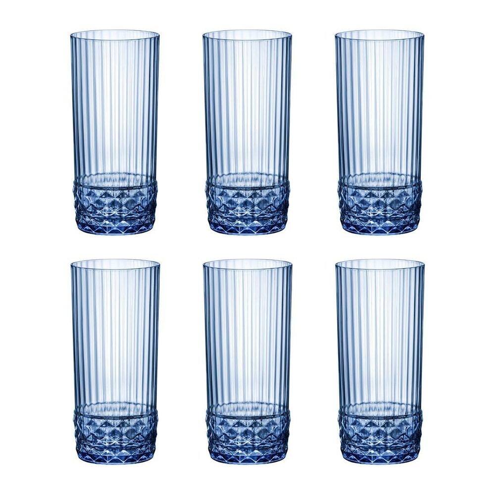 12 copos cristal água 490 ml azul america 20s bormioli rocco