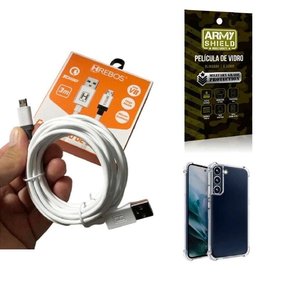 Kit capinha samsung s23 + cabo 3 metros + película 3d
