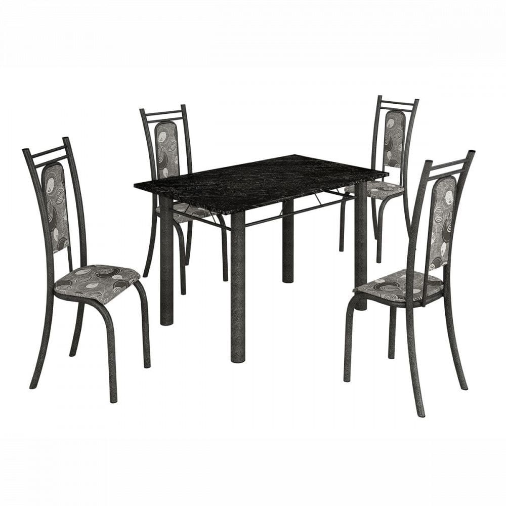 Conjunto de Mesa Paris 1,20m Com 4 Cadeiras Martelado Grafite Teixeira