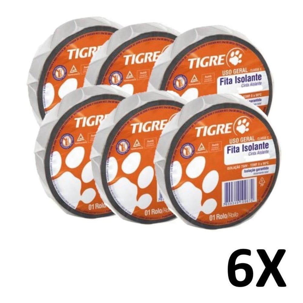 Kit 6 fita isolante retardante chamas 18mmx10m tigre