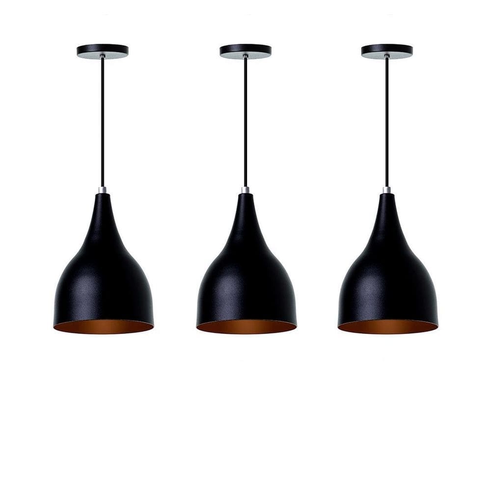 Kit 3 Lustre Pendente Gota Preto Alumínio Decorações