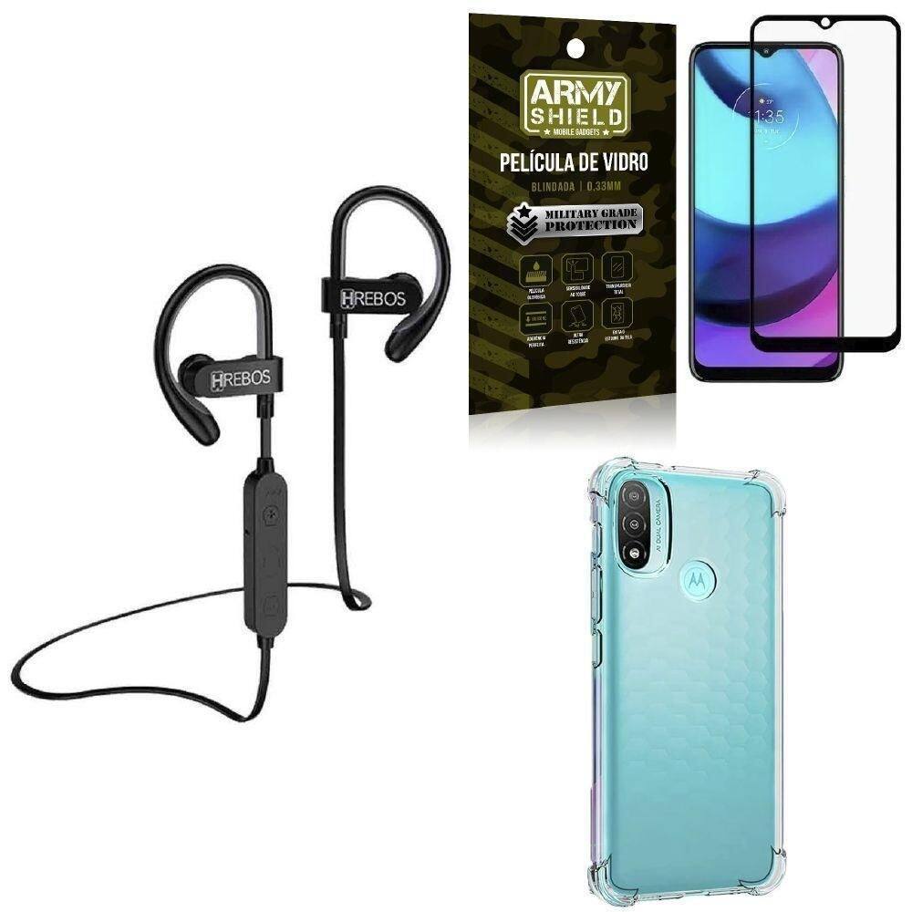 Capinha moto e20 + fone bluetooth hs188 + película 3d