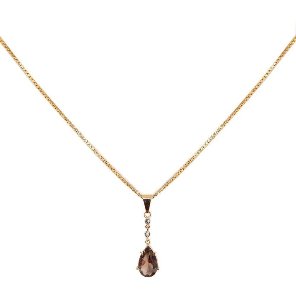 Colar prata 925 banhada em ouro 18k gota marrom e brilhantes