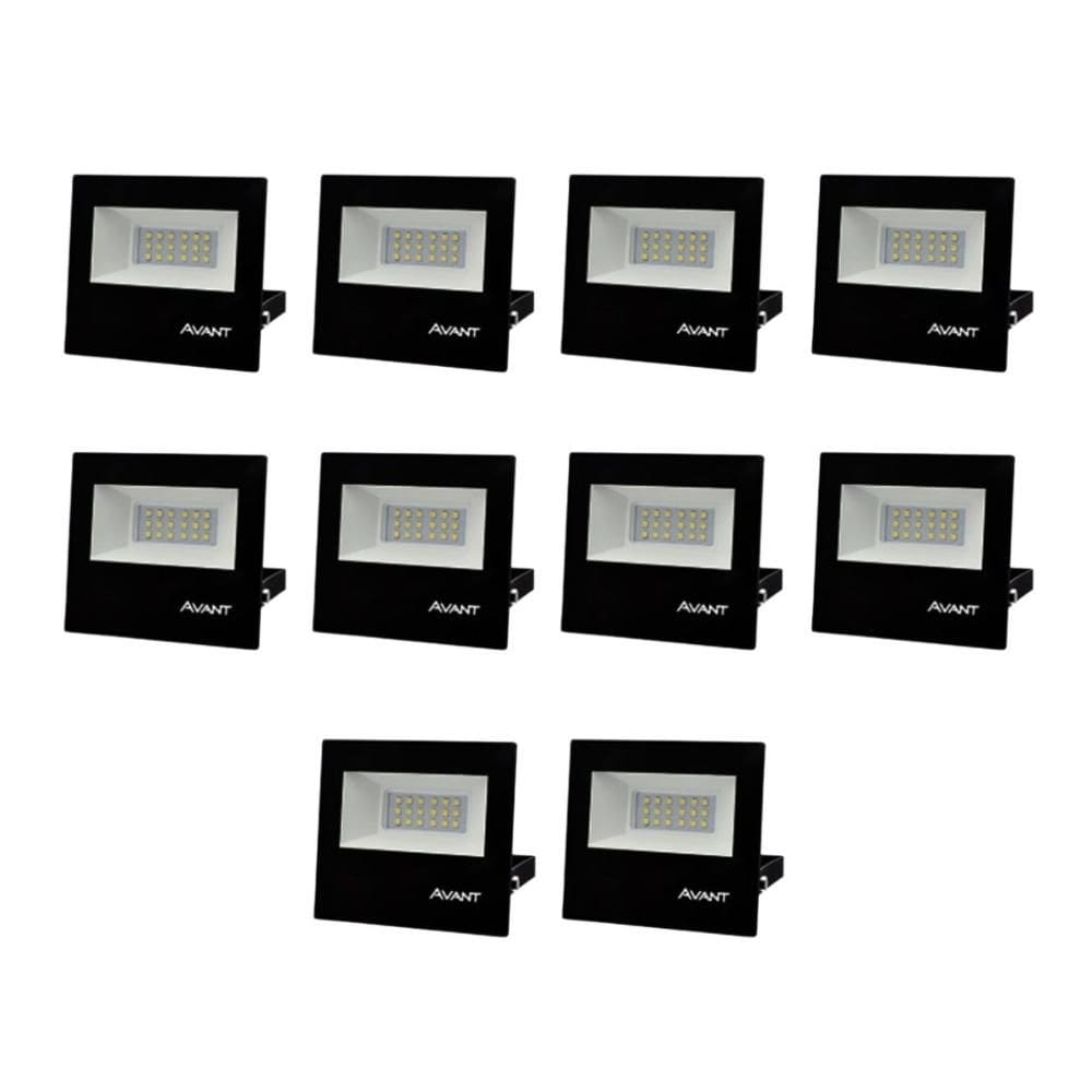 Refletor Led Avant 20W 6500K Bivolt Preto 10 Unidades