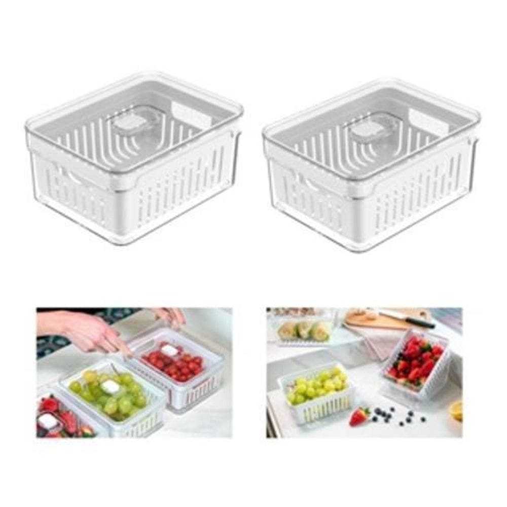 Kit 2X Potes Organizador De Geladeira Verduras Frutas Clear
