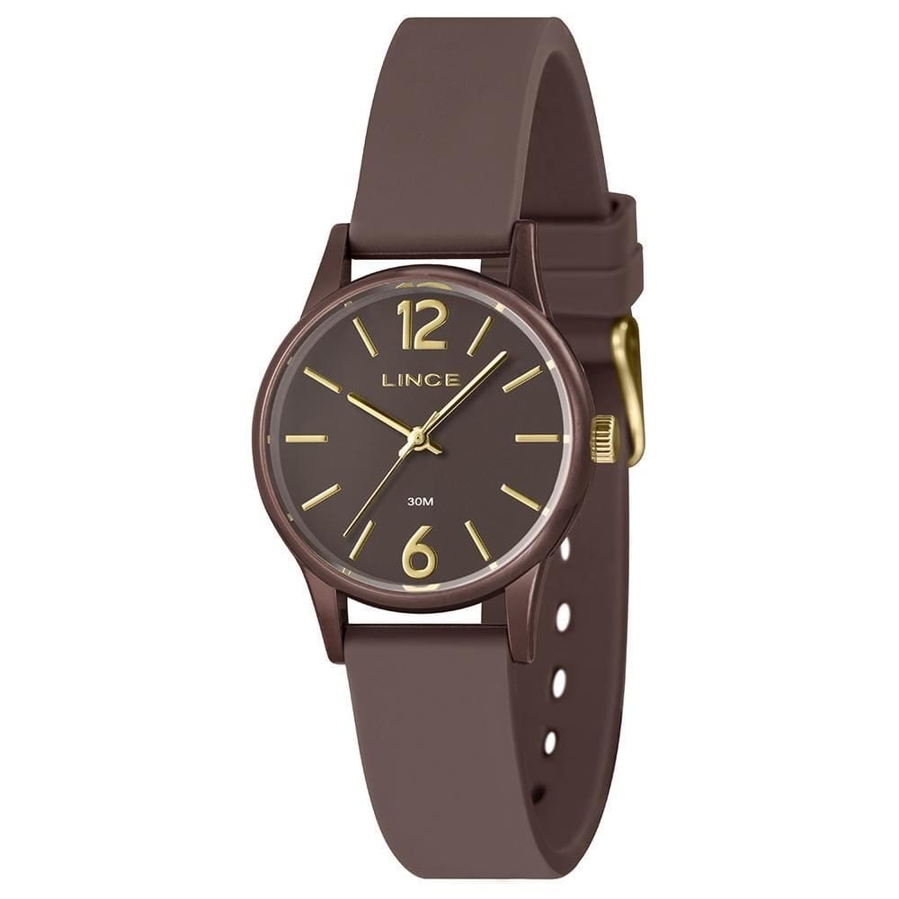 Relógio Feminino Marrom Lince Silicone Ponteiro +