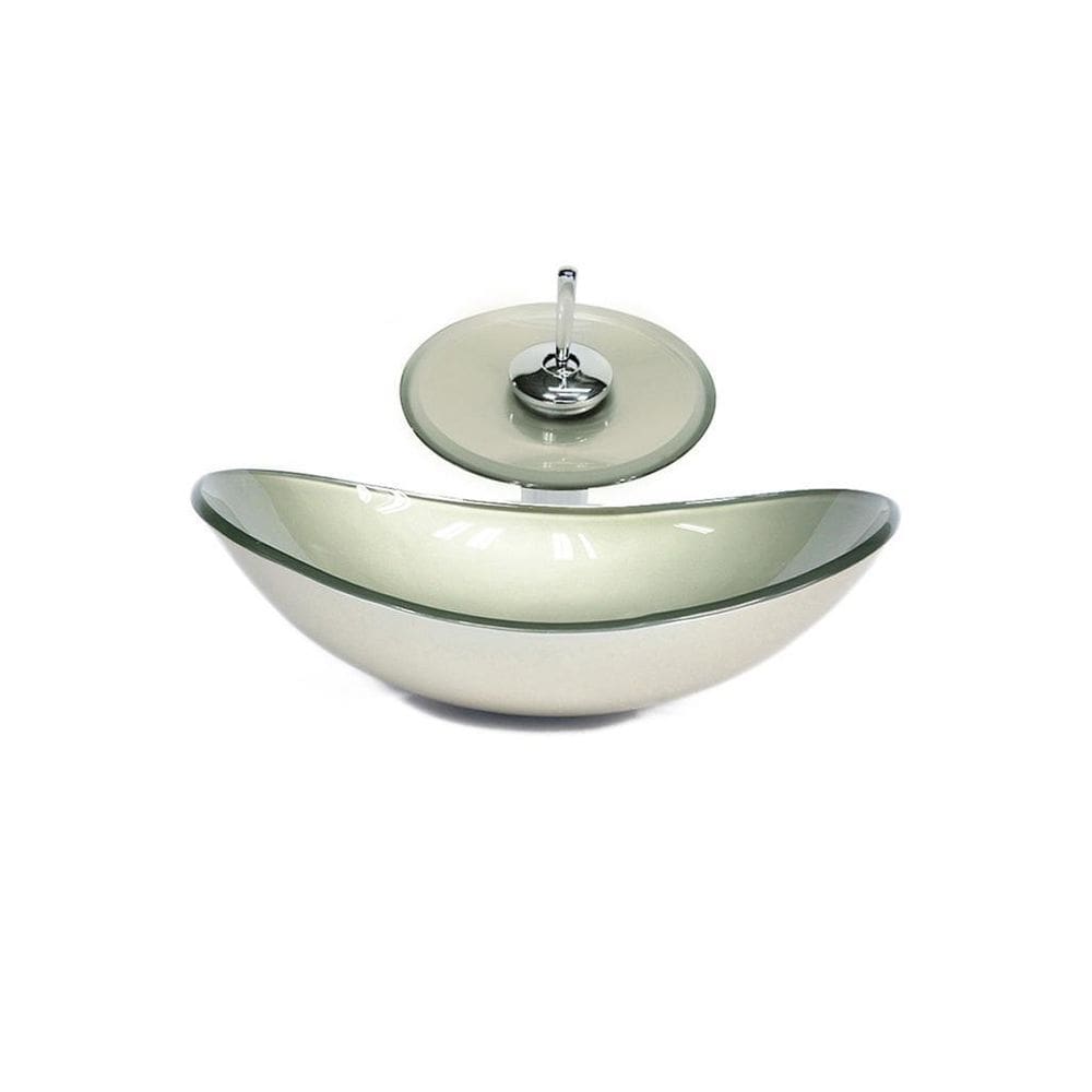 Cuba vidro oval 47cm champanhe + válvula + torneira cascata