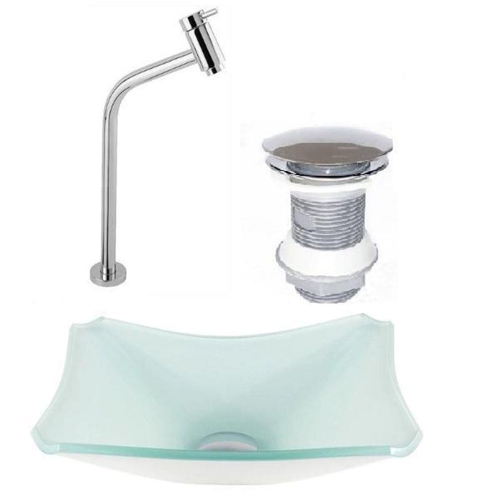 Cuba de vidro retangular 37cm branco válvula torneira