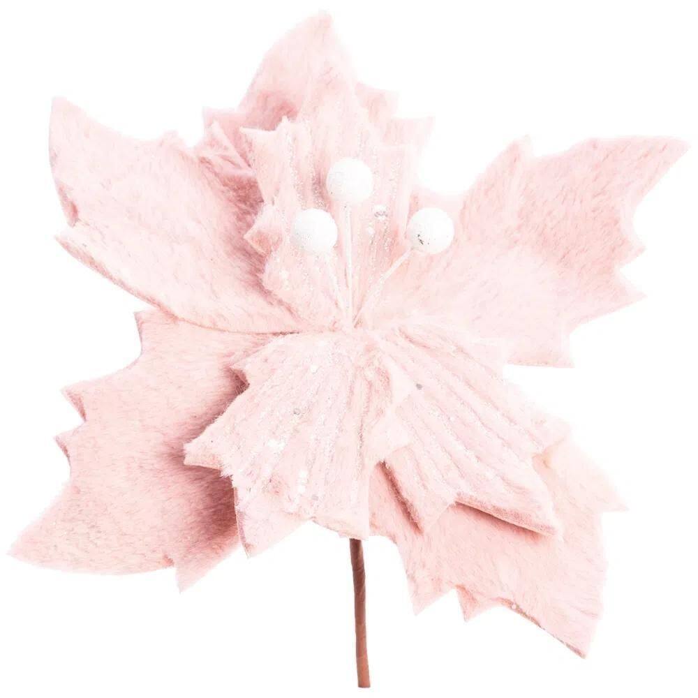 Galho decorativo rosa plush média 20cm natal cromus