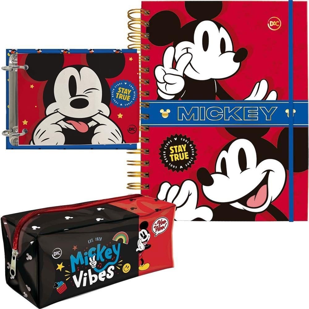 Kit caderno smart porta fichas e estojo mickey dac