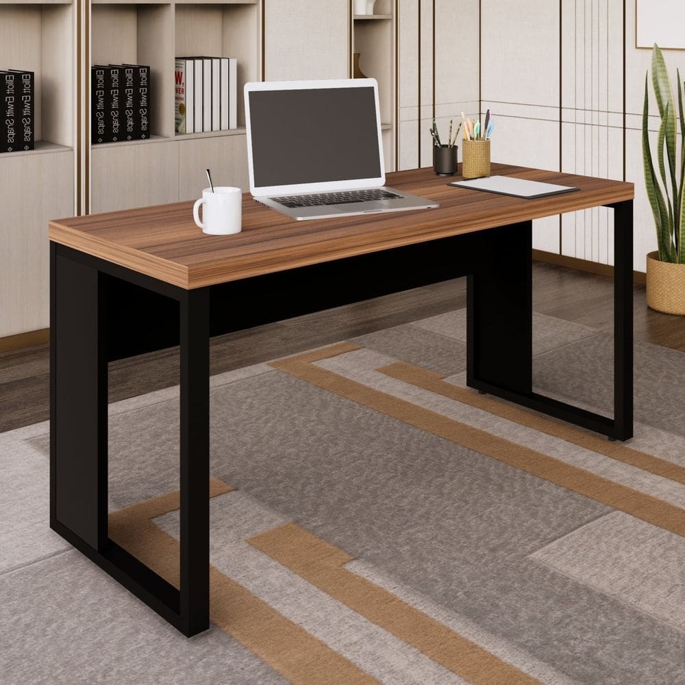 Mesa Retangular Pé Quadro 150 X 60 X 73,5 Cm Marrom/Preto