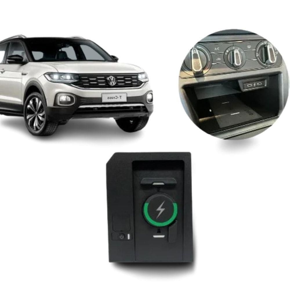 Carregador Veicular Sem Fio Para Volkswagen T-Cross 2022/24 Preto