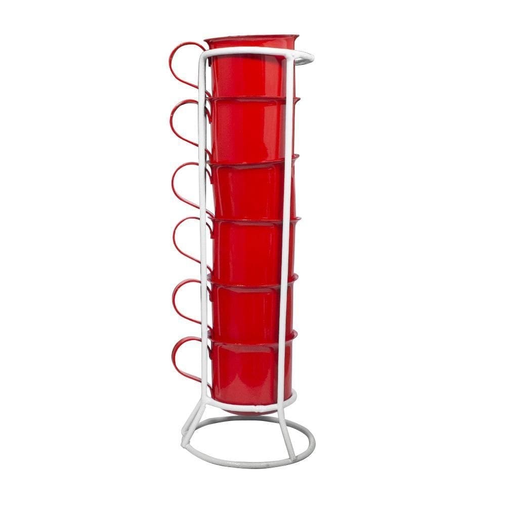 Kit 6 canecas de alumínio esmaltado suporte vermelho 75ml