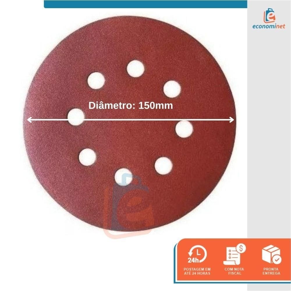 Disco de lixa tiras aderentes vermelho 150mm grão 180 starfer 10