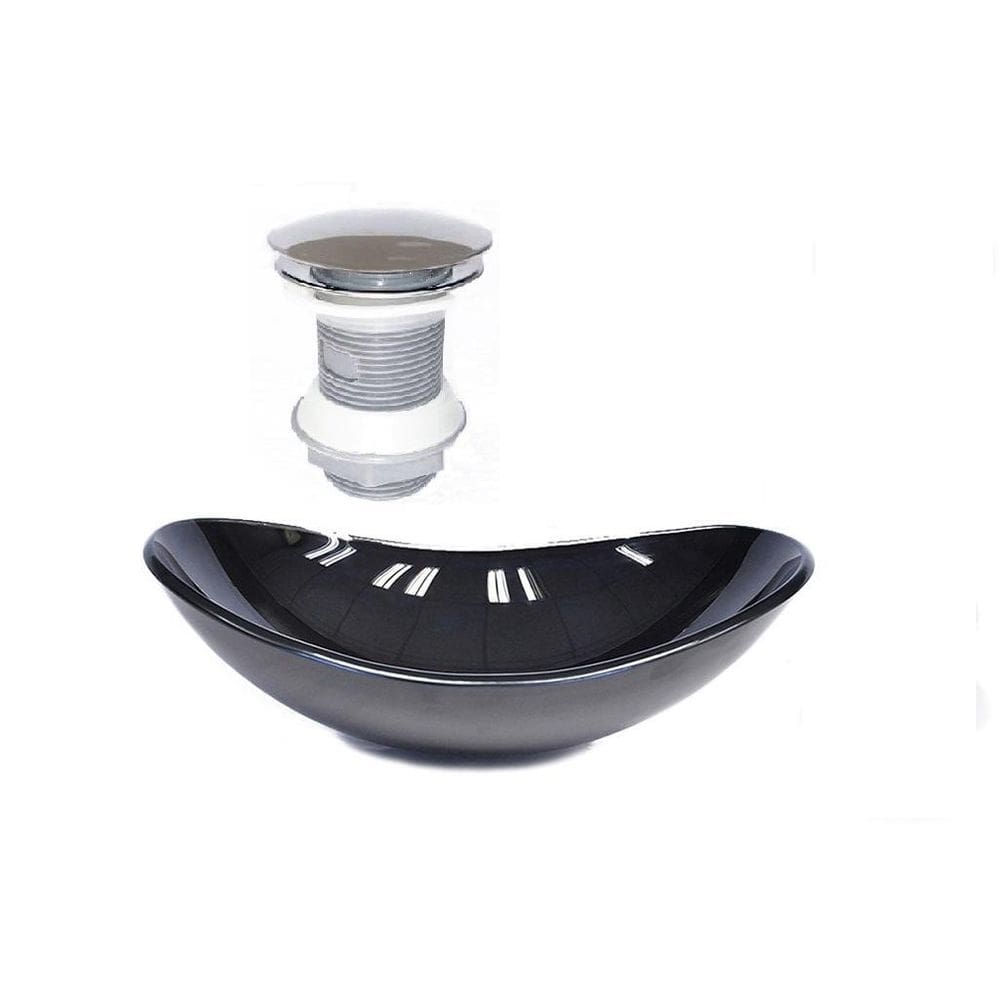 Cuba de vidro oval 47cm preta + válvula click