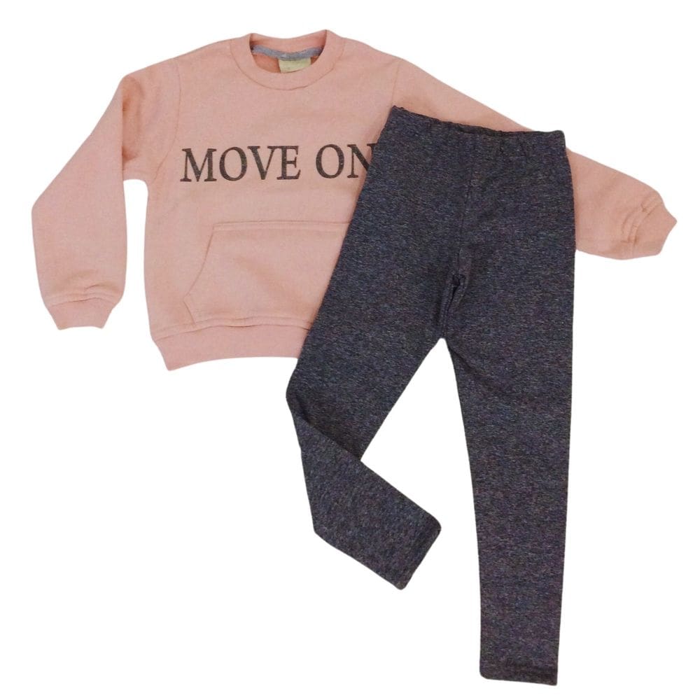 Conjunto moleton fem infantil com legging Vrasalon rosa/cinza