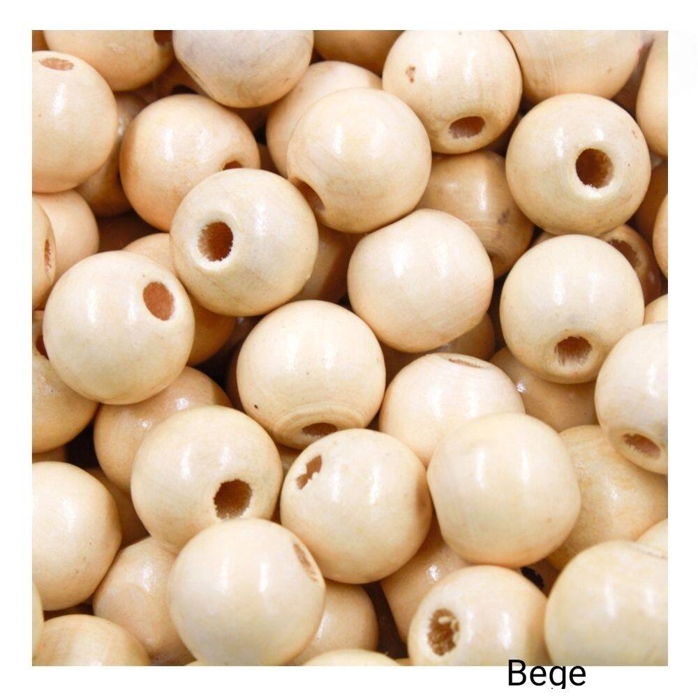 Conta Bola Madeira 22mm C/ Brilho e Furo 50 Peças Artesanato