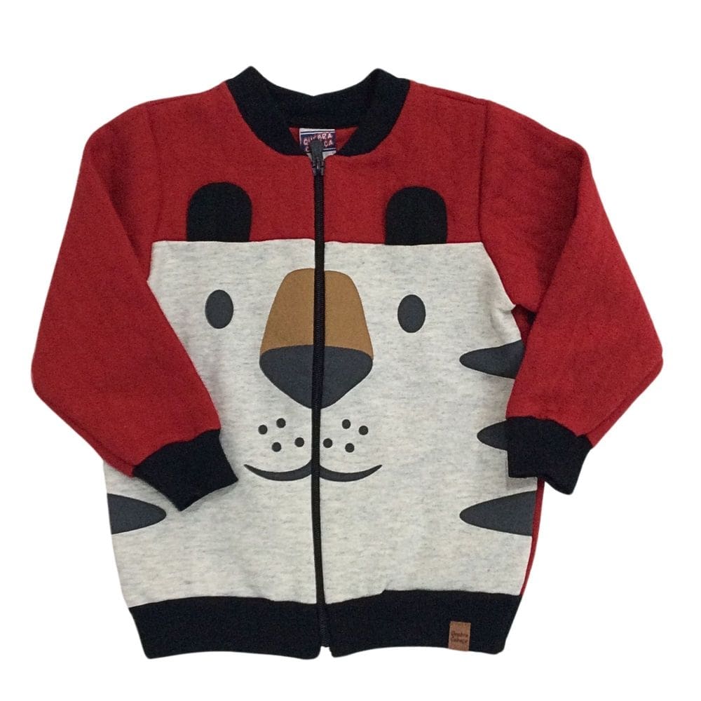 Jaqueta moleton infantil masc Quebra cabeça cru/vermelho