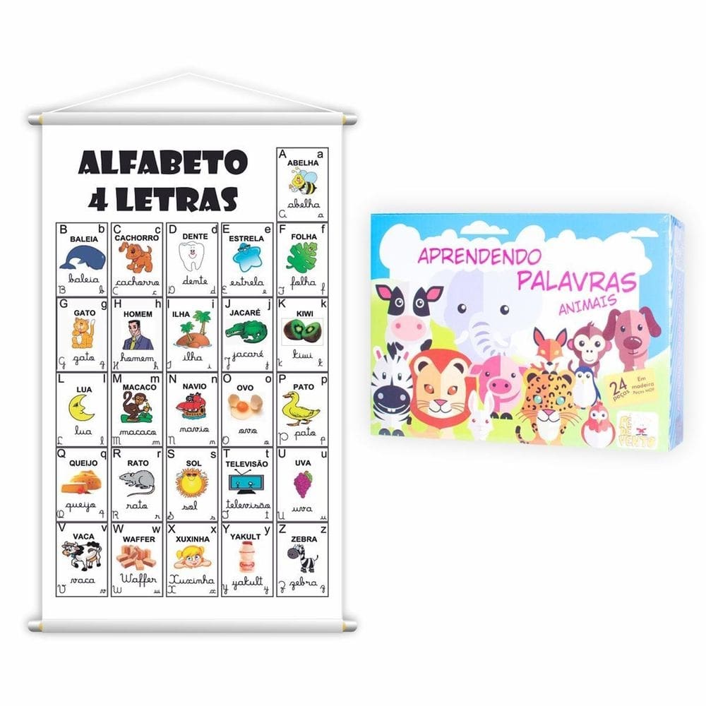 Kit jogo aprendendo palavras + banner alfabeto 80x50cm