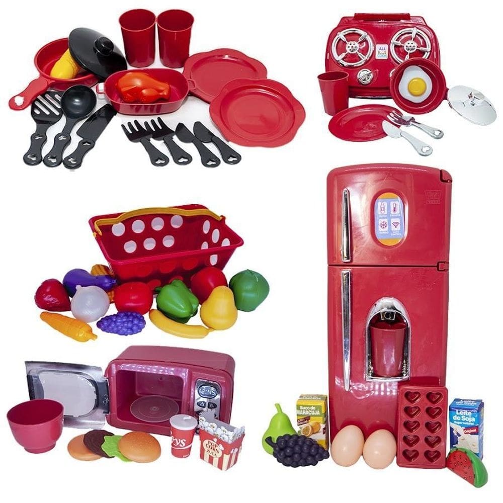Kit cozinha infantil geladeira microondas fogão cooktop 47pç