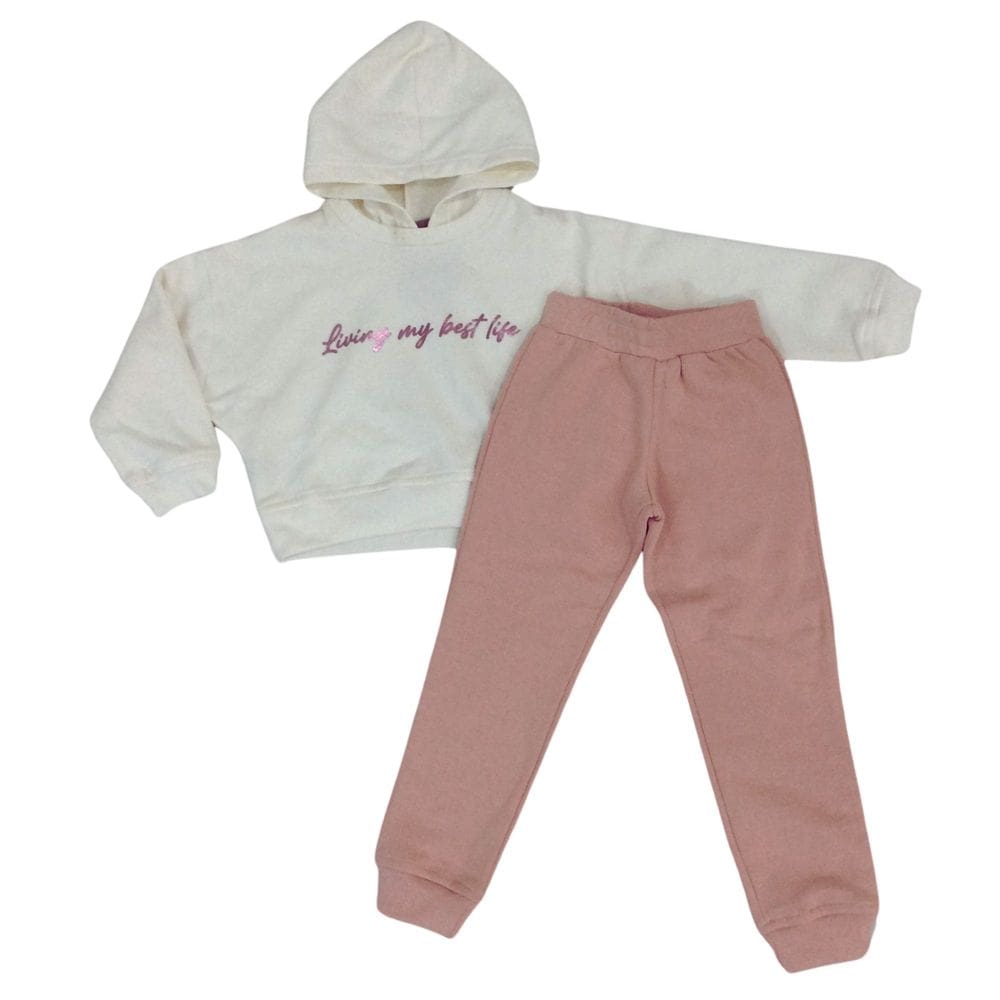 Conjunto moleton fem infantil Vrasalon cru/rosa