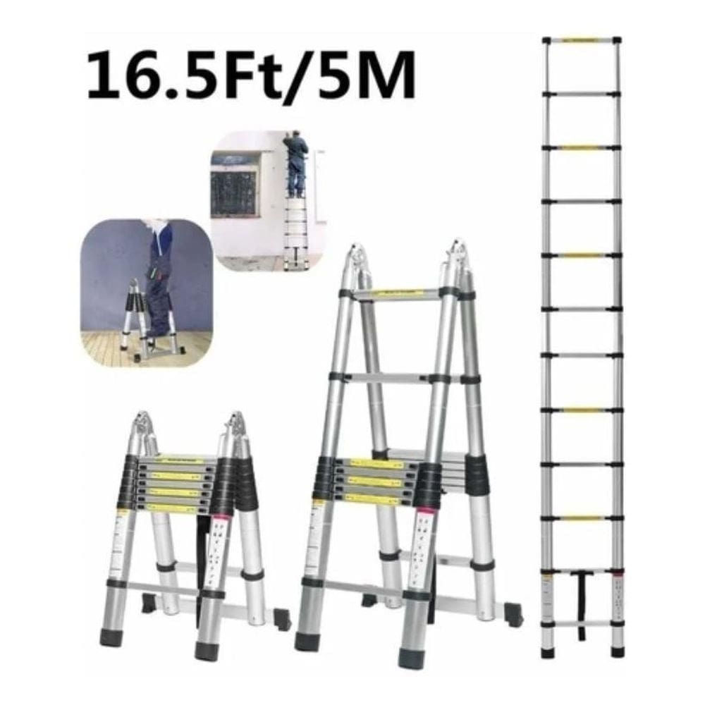 Escada telescópica dupla 16 degraus 5m aluminio qualidade.