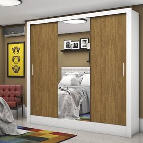 Guarda-roupa Casal 3 Portas com Espelho Santiago Plus Espresso Móveis Branco Cinamomo