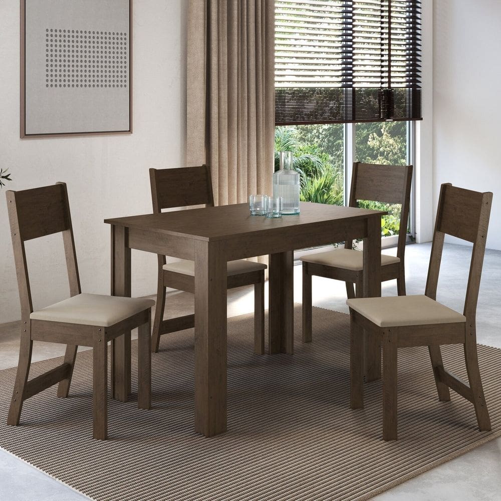 Conjunto Sala de Jantar 1 Mesa 4 Cadeiras Versalhes Noce/Bege
