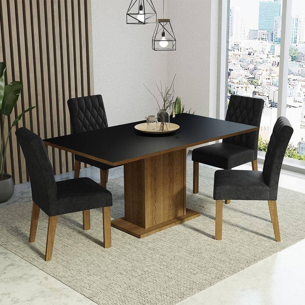 Sala De Jantar Mesa Tampo De Madeira 4 Cadeiras Rustic-preto-oxford Cindy Madesa Rustic-preto-oxford