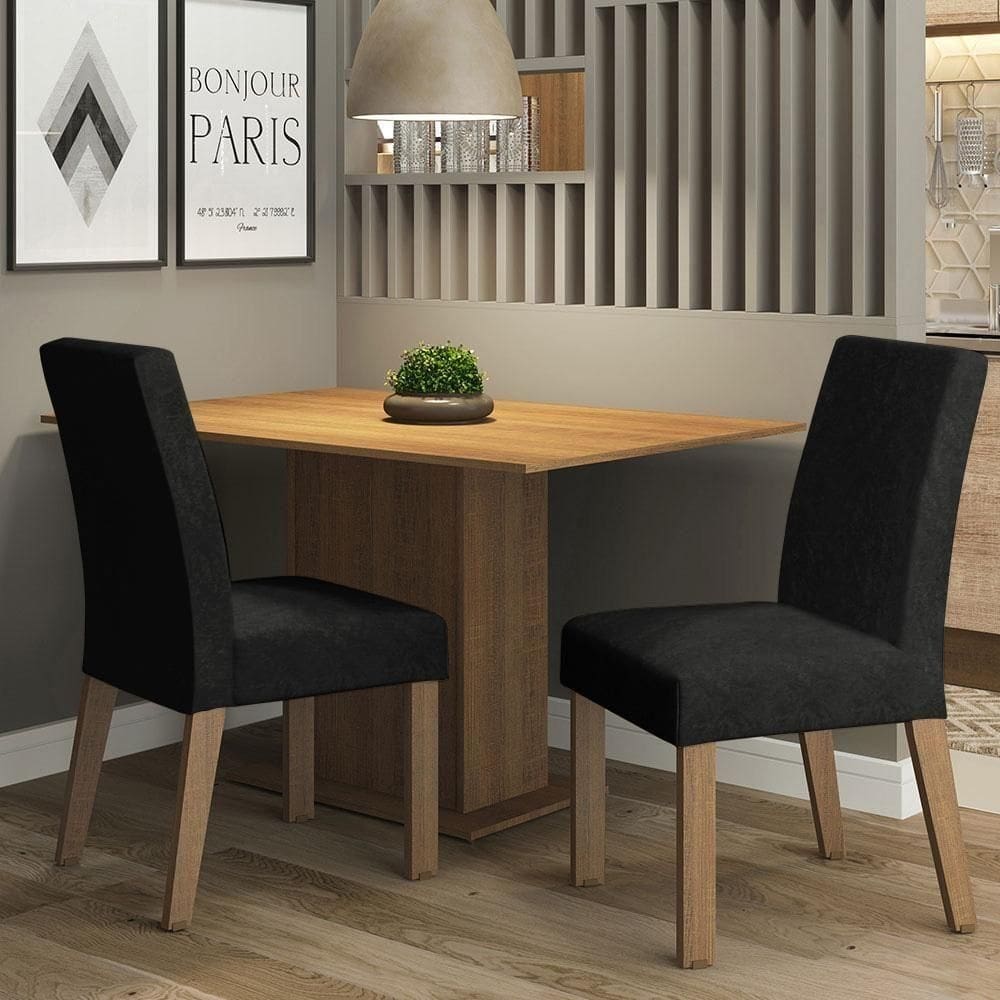 Sala De Jantar Mesa Tampo De Madeira 2 Cadeiras Rustic-oxford Manu Madesa Rustic-oxford